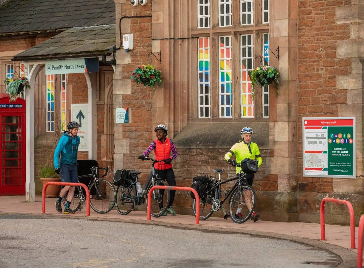 Cyclists outside Penrith (North Lakes) Station